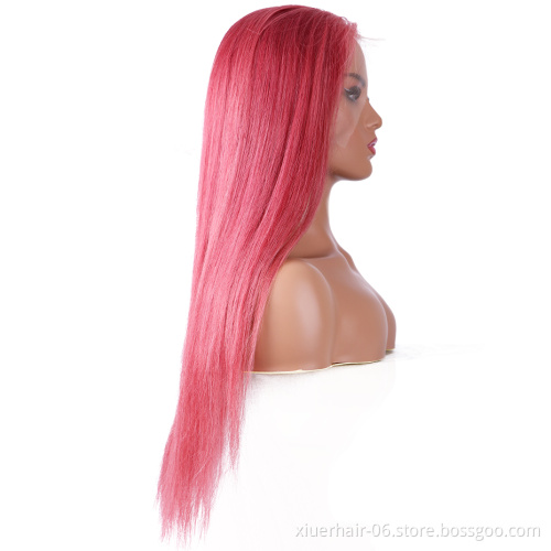 Colored Straight Human Hair Hd Transparent 13X6 Frontal Lace Remy Hair Pink Wig